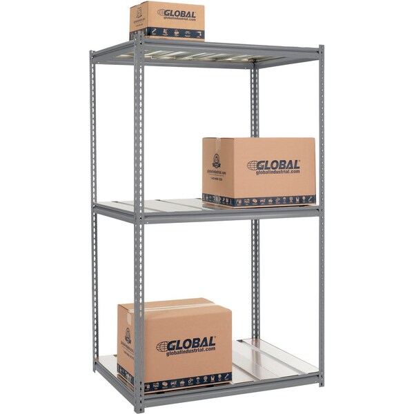 Global Industrial High Cap. Starter Rack 48Wx48Dx96H 3 Level Steel Deck 1500lb Per Shelf GRY 580940GY - main